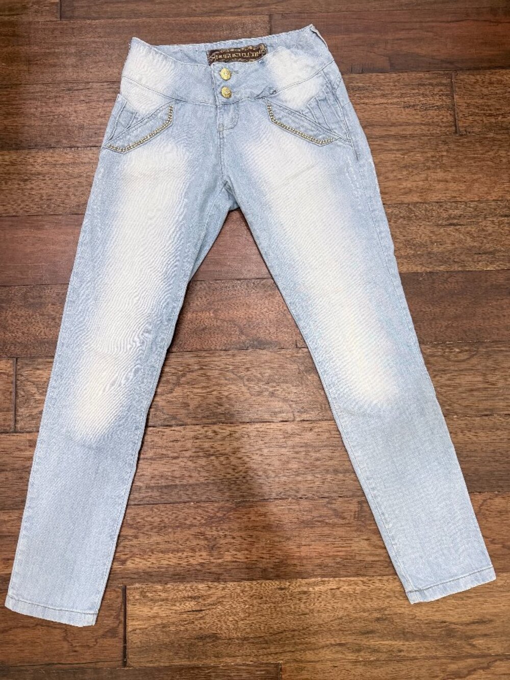 Nugueto Brazil Jeans 44 Light Wash Rhinestone Embellished Y2K Straight Leg